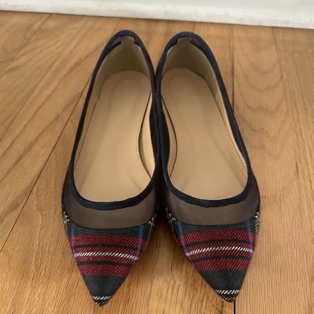 J Crew Tartan mesh pointy-toe flats Size 5.5
